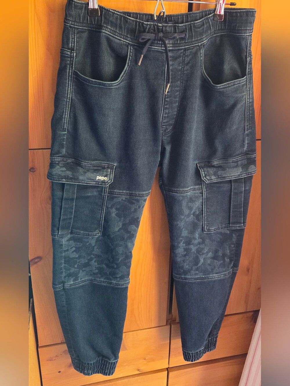Pepe Jeans Aries Dark Wash Camo Accent Cargo Jogger Jeans Size 32